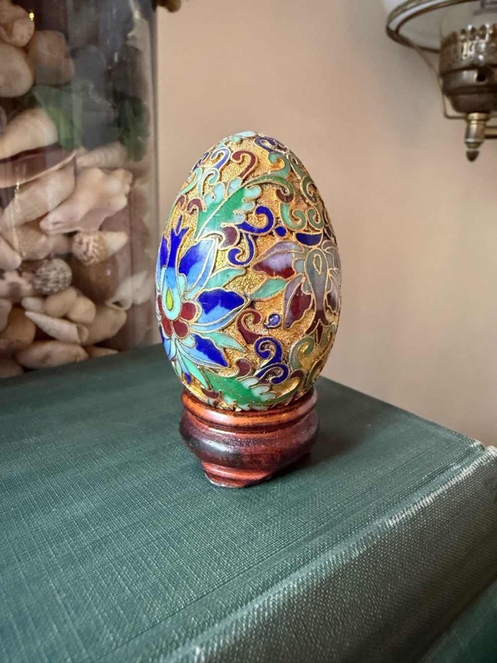 Hand-Painted Cloisonné-Style Decorative Egg - Blue & Green
